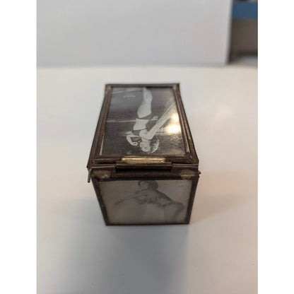 Vintage Risque Pinup Girl Metal Glass Trinket Box Boudoir Art Deco Novelty Retro