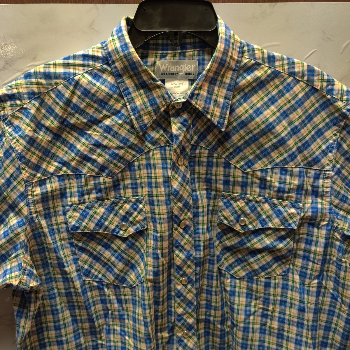 Wrangler Vintage Plaid Pearl Snap Short Sleeve Shirts Lot 2 Western Casual Large