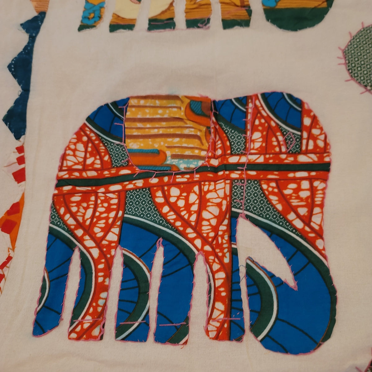 Orange cream elephant tye dye Hand sewn queen full blanket coverlet lightweight