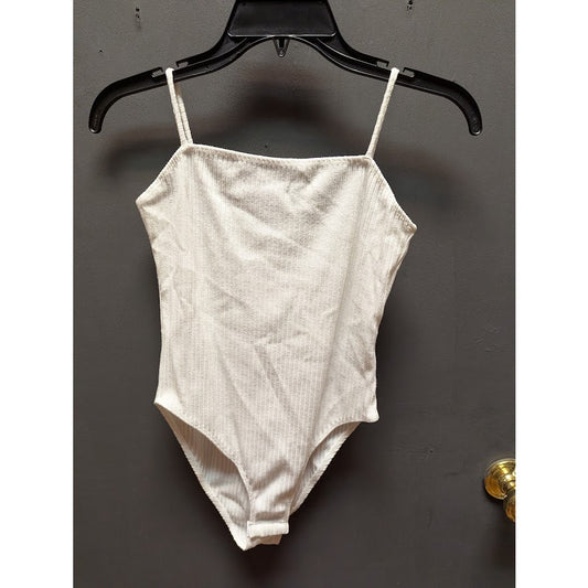 Topshop White Ribbed Straight Neck Sleeveless Full coverage snaps Size 8 NEW