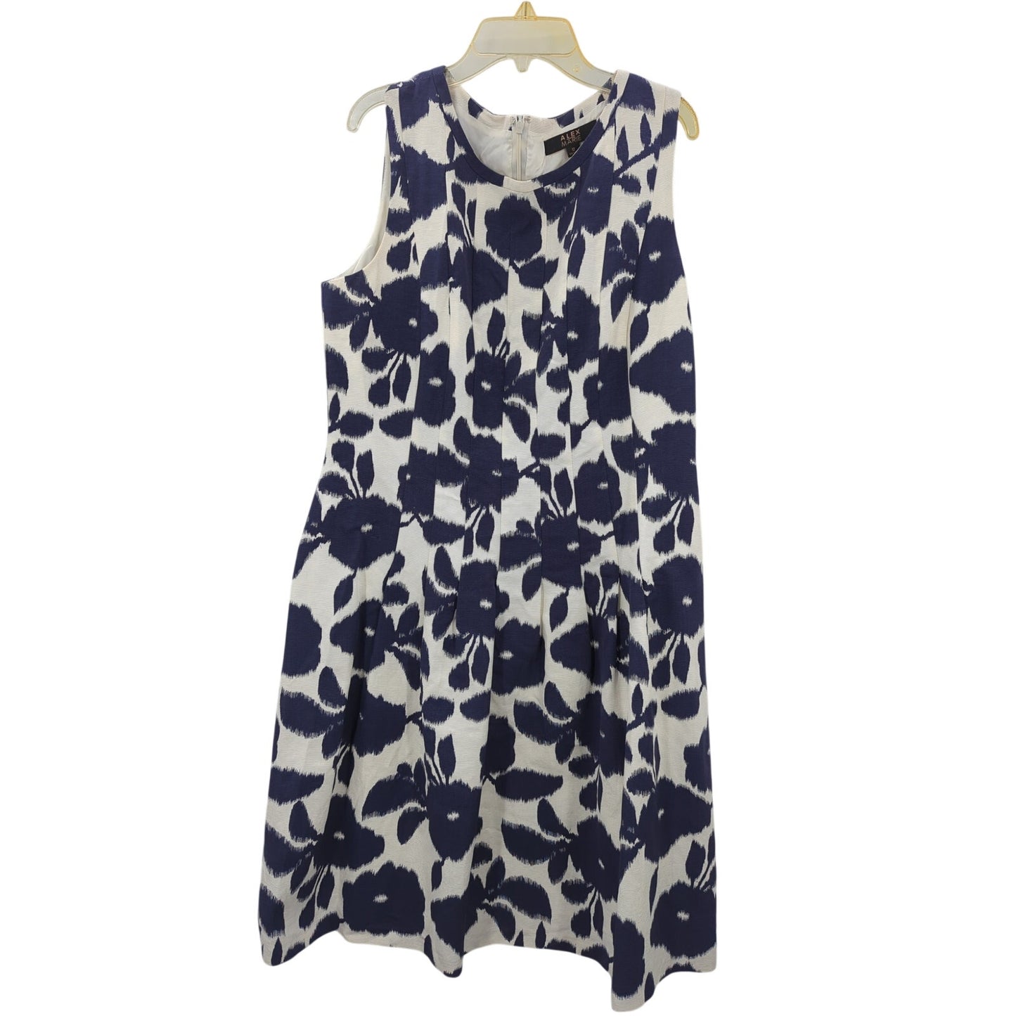 Alex Marie Women's Navy Blue and White Floral Sleeveless Dress 8