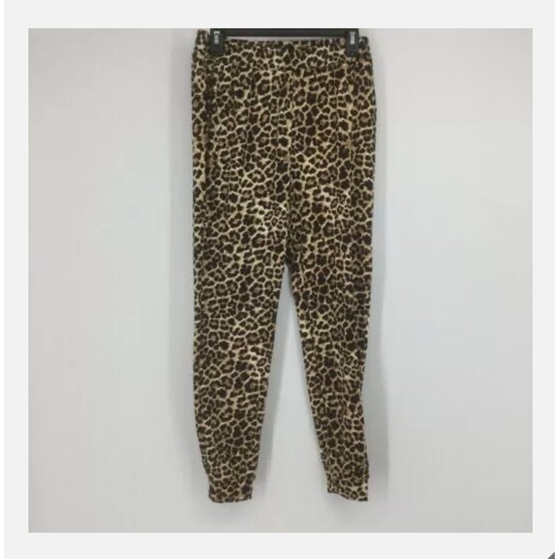 Socialite Brushed Fleece Jogger Lounge Pants Brown Leopard High Rise Size MEDIUM