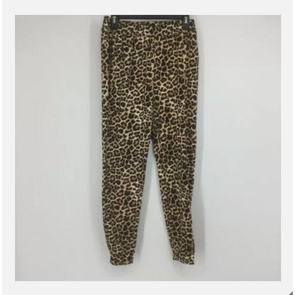 Socialite Brushed Fleece Jogger Lounge Pants Brown Leopard High Rise Size MEDIUM
