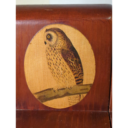 Vintage Wood Owl Bookends Decoupage Art Pair Library Bookshelf