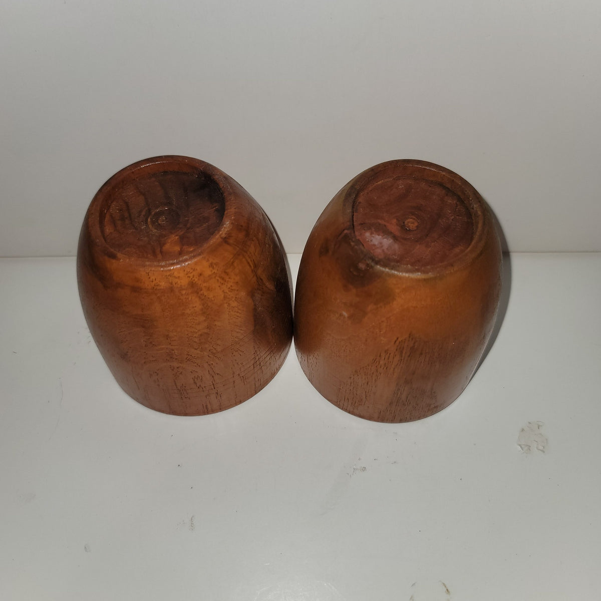 Pair hand turned wood  cups 4" tall