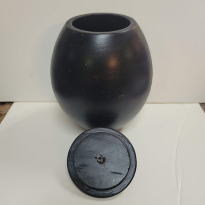 Handmade HAND TURNED urn wood dark egg shape 10" tall with lid URN Biscuit