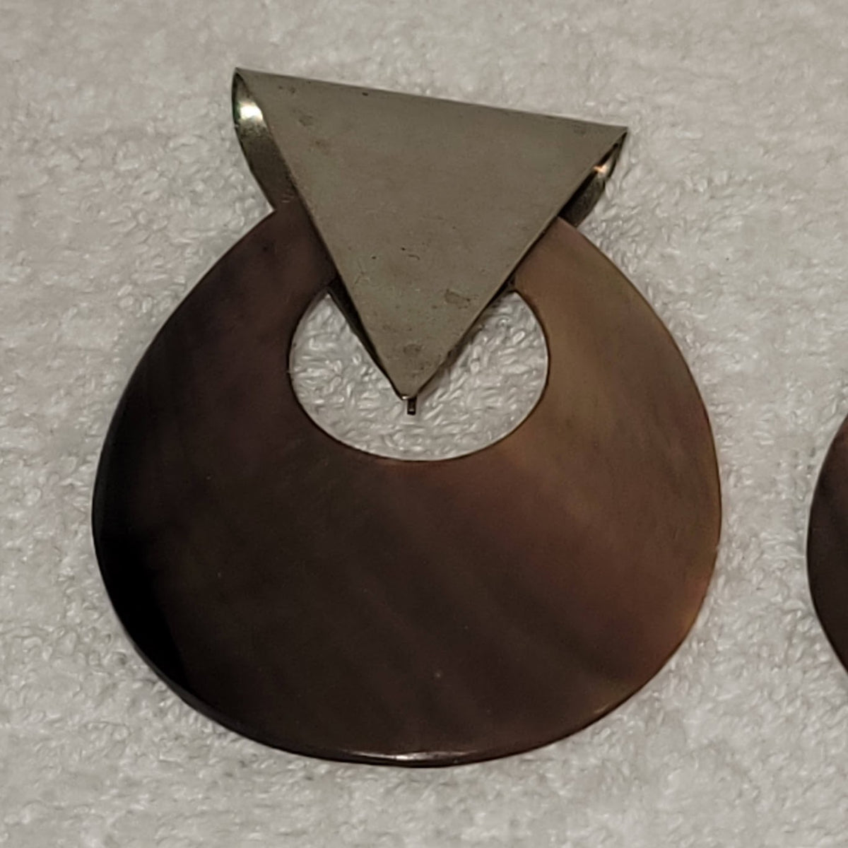 Vintage 1970s metal  clipon earrings Geometric Silvertone Triangle Circle large