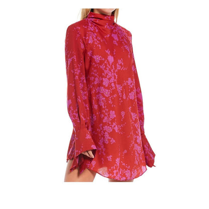 Free People Aries Mini Dress Long Sleeve romantic Combo Red Floral MEDIUM damage