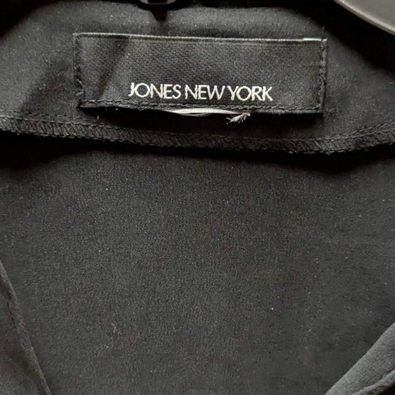 Jones New York Ruffle Trim Silk Blouse Womens Small Black Button Up Long Sleeve