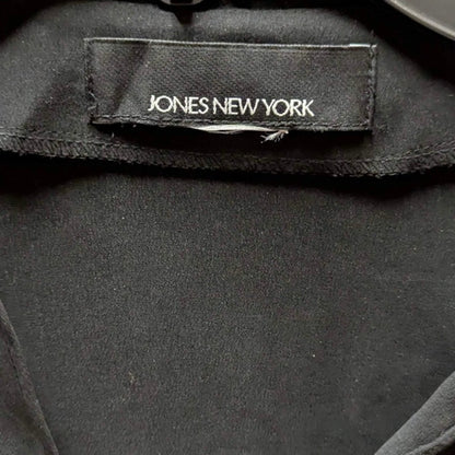 Jones New York Ruffle Trim Silk Blouse Womens Small Black Button Up Long Sleeve