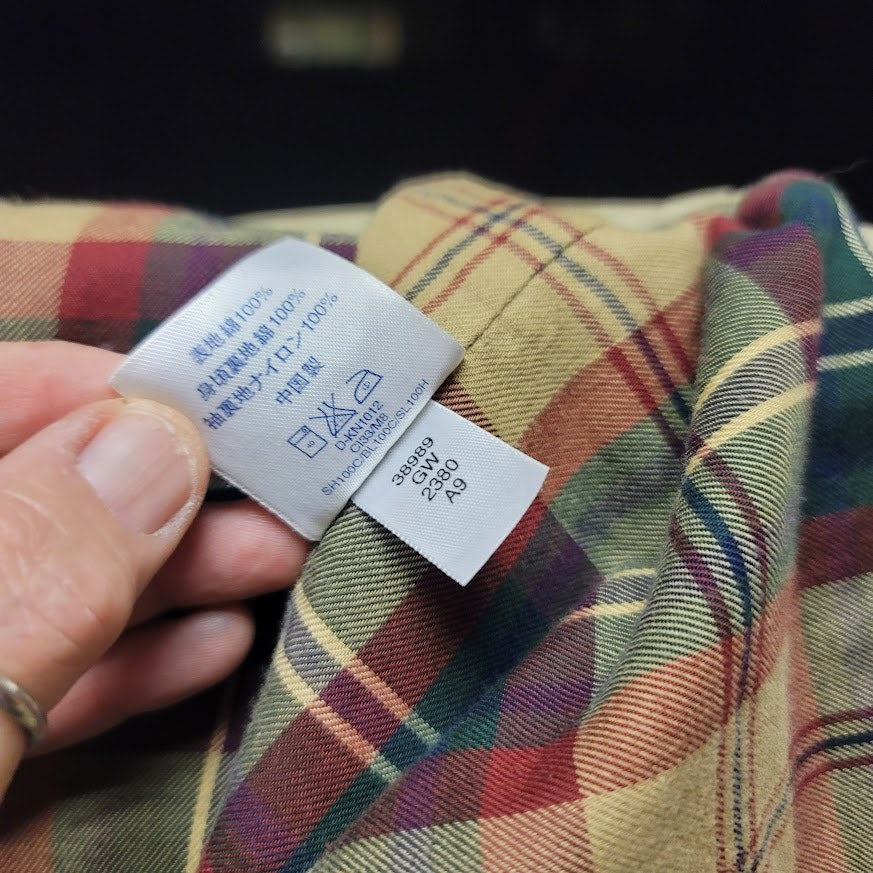 Lands End Vintage Women Large 14-16 Barn Chore Farm Coat Jacket Tan Brown Plaid