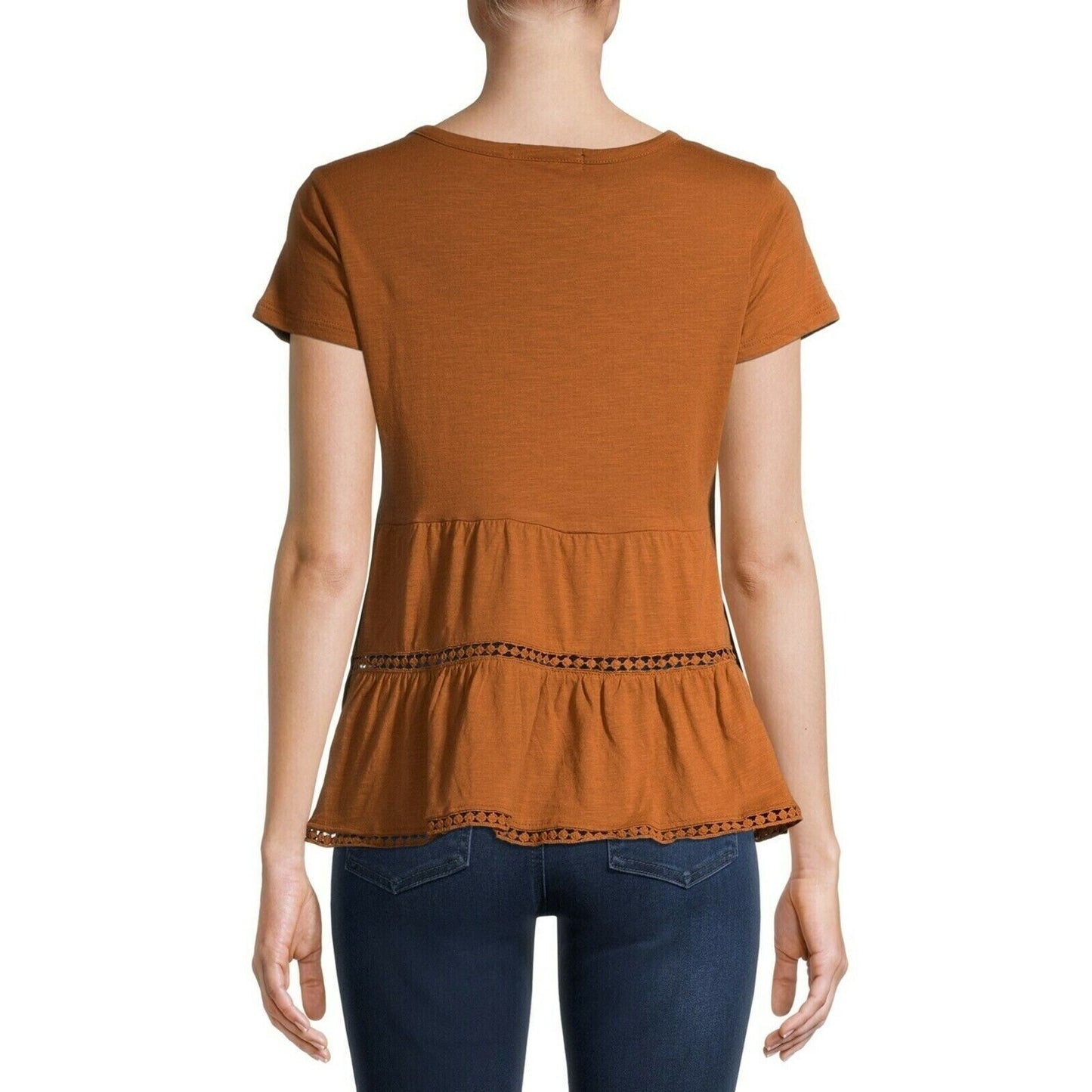 Derek Heart Juniors Babydoll Tiered Pullover Top LARGE Rusty Brown/Orange NWT