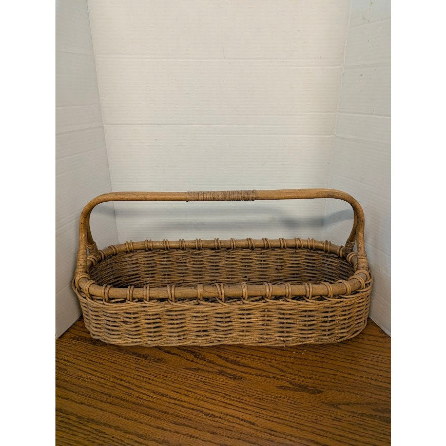 Vintage 21" French Style willow Gathering Basket Rattan Picnic Market Handl Trug
