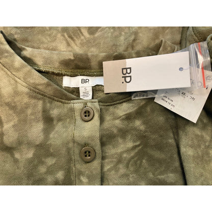NWT BP Oversize Crop Crew Long Sleeve Sweatshirt Sz Small Green Tie Dye/Camo