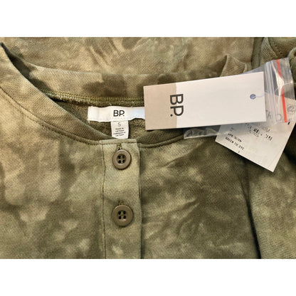 NWT BP Oversize Crop Crew Long Sleeve Sweatshirt Sz Small Green Tie Dye/Camo