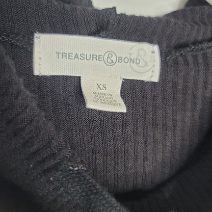 Treasure Bond Size XS hooded sweater long sleeve side slits black