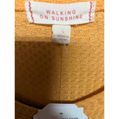 Walking Sunshine Size Large top shirt Mustard waffle knot long sleeve tie waist
