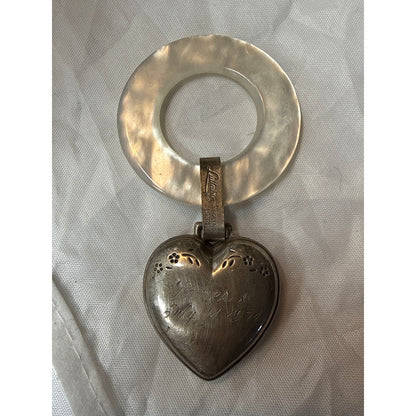 Lullaby Vanessa 1971 engraved Silver Teething Heart w/ mother of pearl Ring