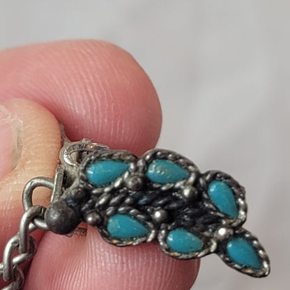 Faux turquoise  silvertone sweater double clip missing one stone