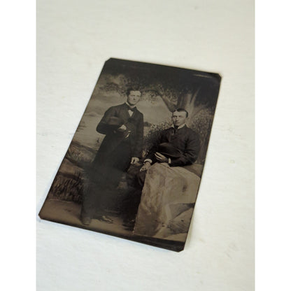 Antique Tintype Photograph Two Men Studio Portrait 19th Century
