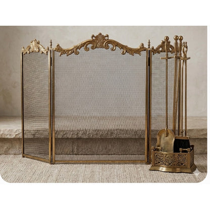 Secondhand sandies: French  Fireplace and Companion tool set Hearth Metal brass