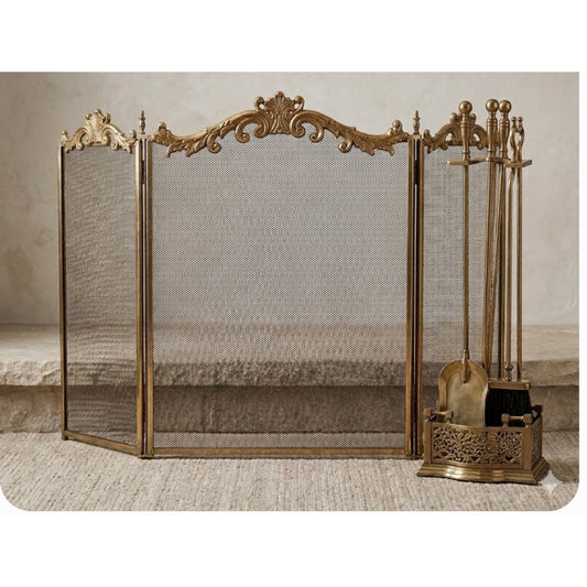Secondhand sandies: French  Fireplace and Companion tool set Hearth Metal brass