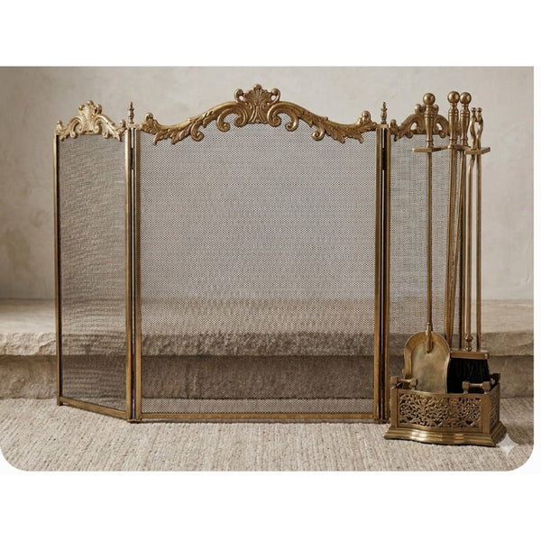 Secondhand sandies: French  Fireplace and Companion tool set Hearth Metal brass