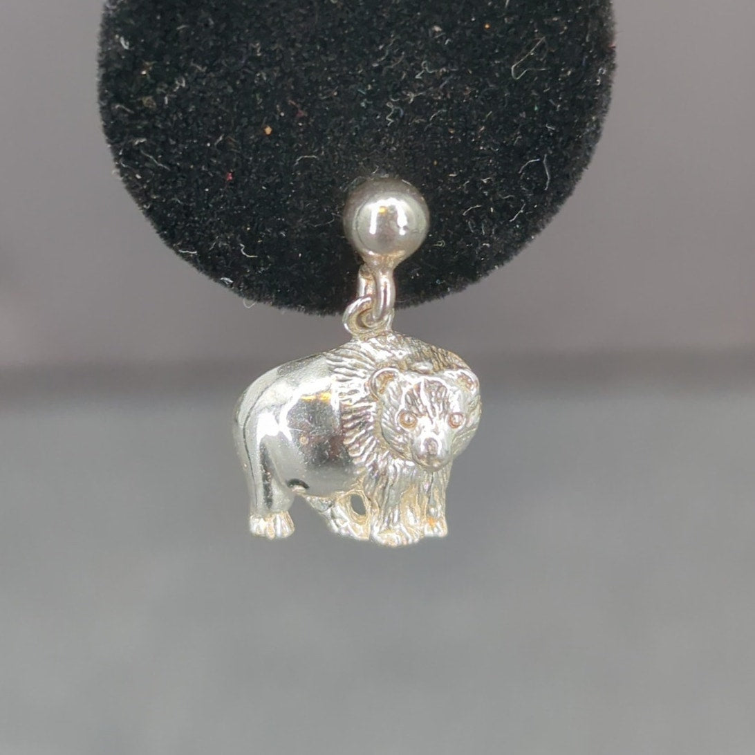 Vintage Sterling Silver Bear Dangle Earrings Pierced Drop Motif Jewelry Kodiak