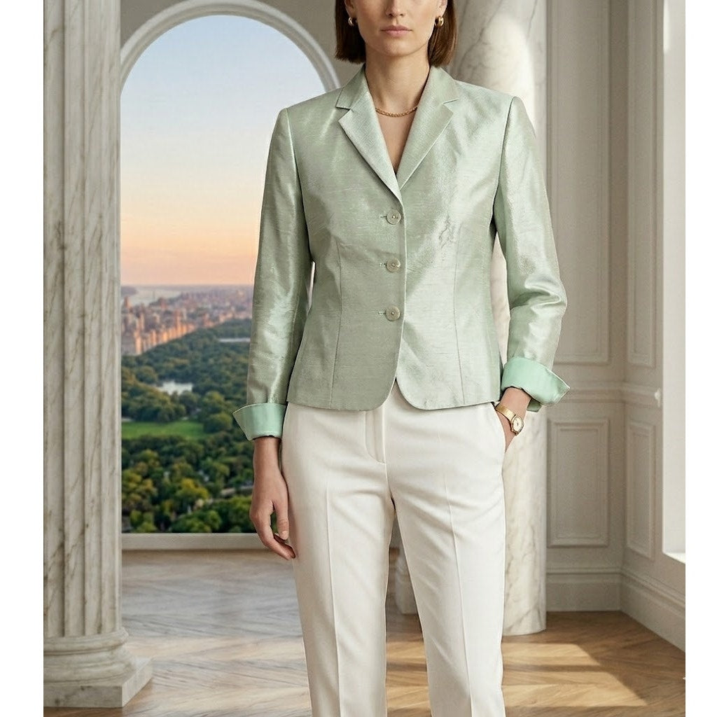 Le Suit Essentials Mint Green Shimmer Blazer Size 4P Core Professional Jacket