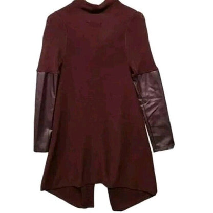 BlankNYC Fairycore Asymmetrical Vegan Leather Cowl Open Cardigan SMALL Oxblood