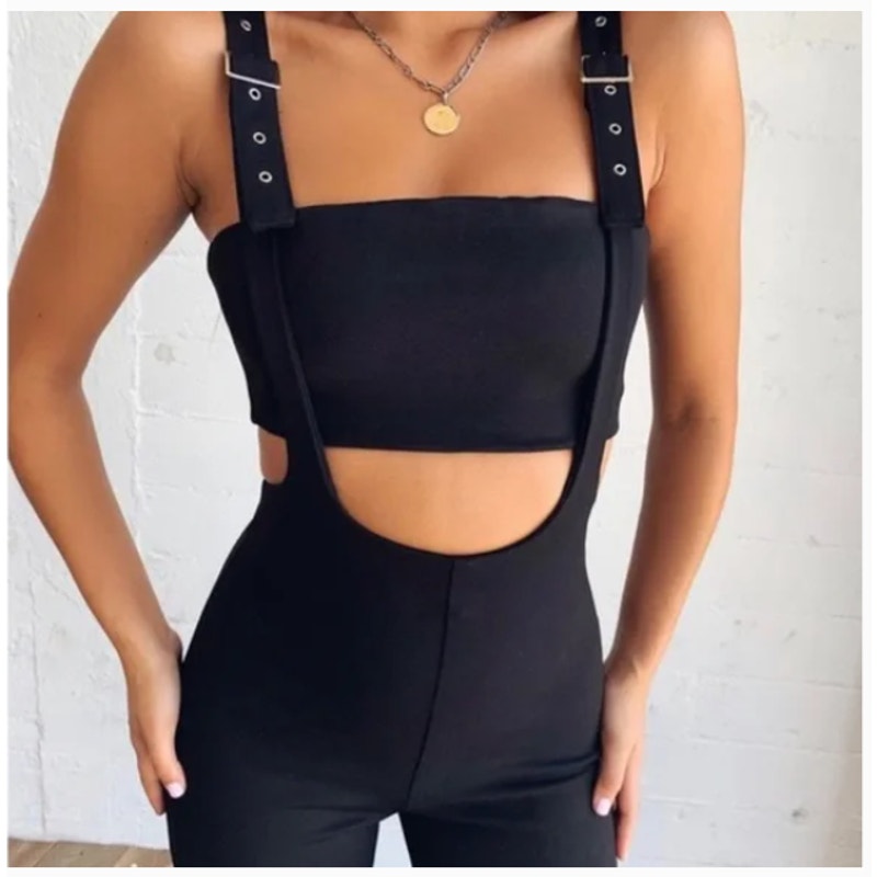 TIGER MIST PEYTON JUMPSUIT black new XS Club Night Goth Strap tube top cutout