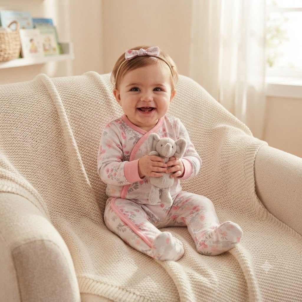 Koala Baby Girls Floral Long Sleeve Footed Sleeper One Piece Suit 6-9 Months NEW