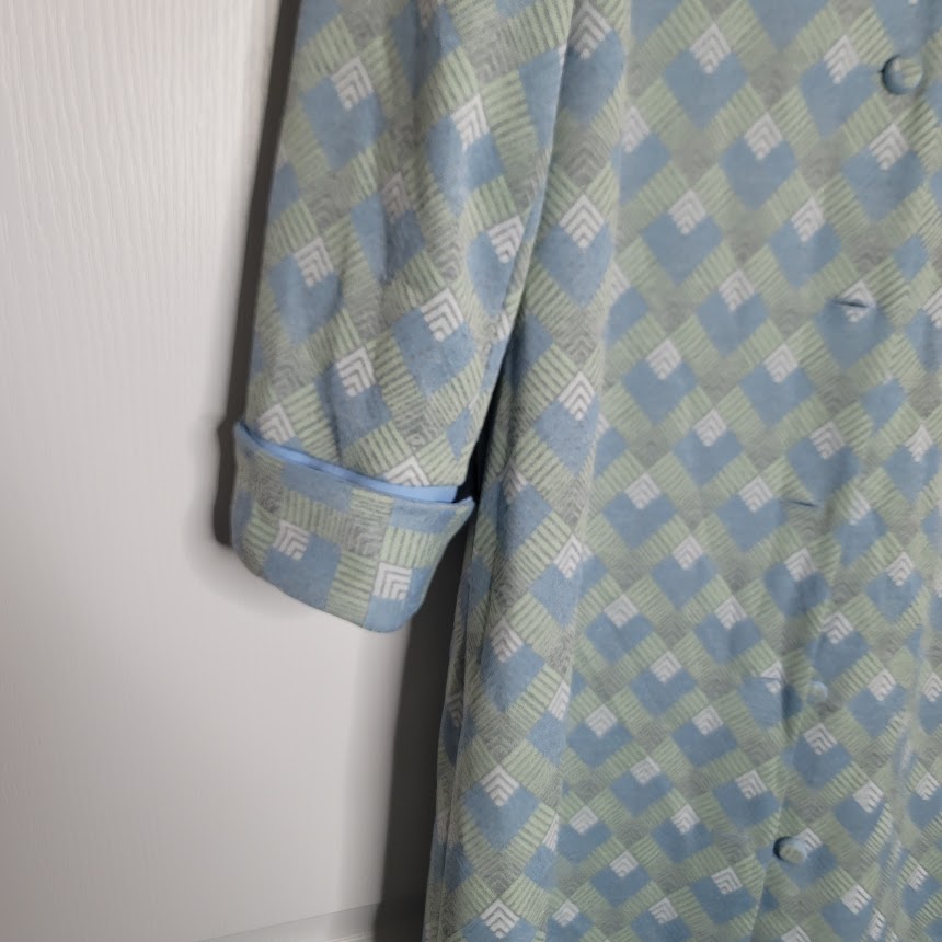 Vintage Mize Modes Blue Geometric Coat Dress Polyester Large/ XL Buttons Collar