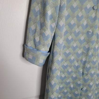 Vintage Mize Modes Blue Geometric Coat Dress Polyester Large/ XL Buttons Collar