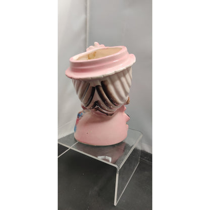 MCM Kitsch Lady Headvase Planter Pink Floral Japan Retro Ceramic Decor Vase Rare