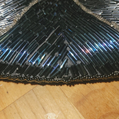 Vintage bugle glass beads 80s purse shoulder EVENING bag black gold silver blue