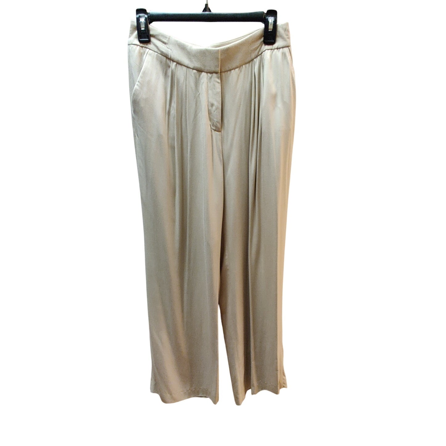 Alex Marie Pleated Wide Leg Trousers Womens 4 High Waist Beige Career Casual