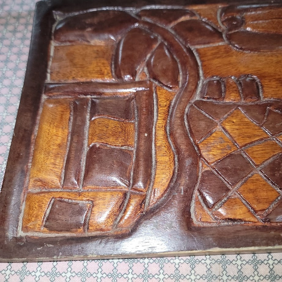 Handcrafted Market Village Vintage Wall Plaque Triptych Wall Mural Wood Carved