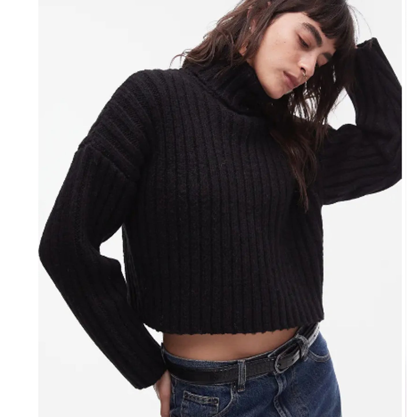 Topshop Turtleneck cuffed sleeve cropped KNIT Black Pullover Sweater X-Small 0-2