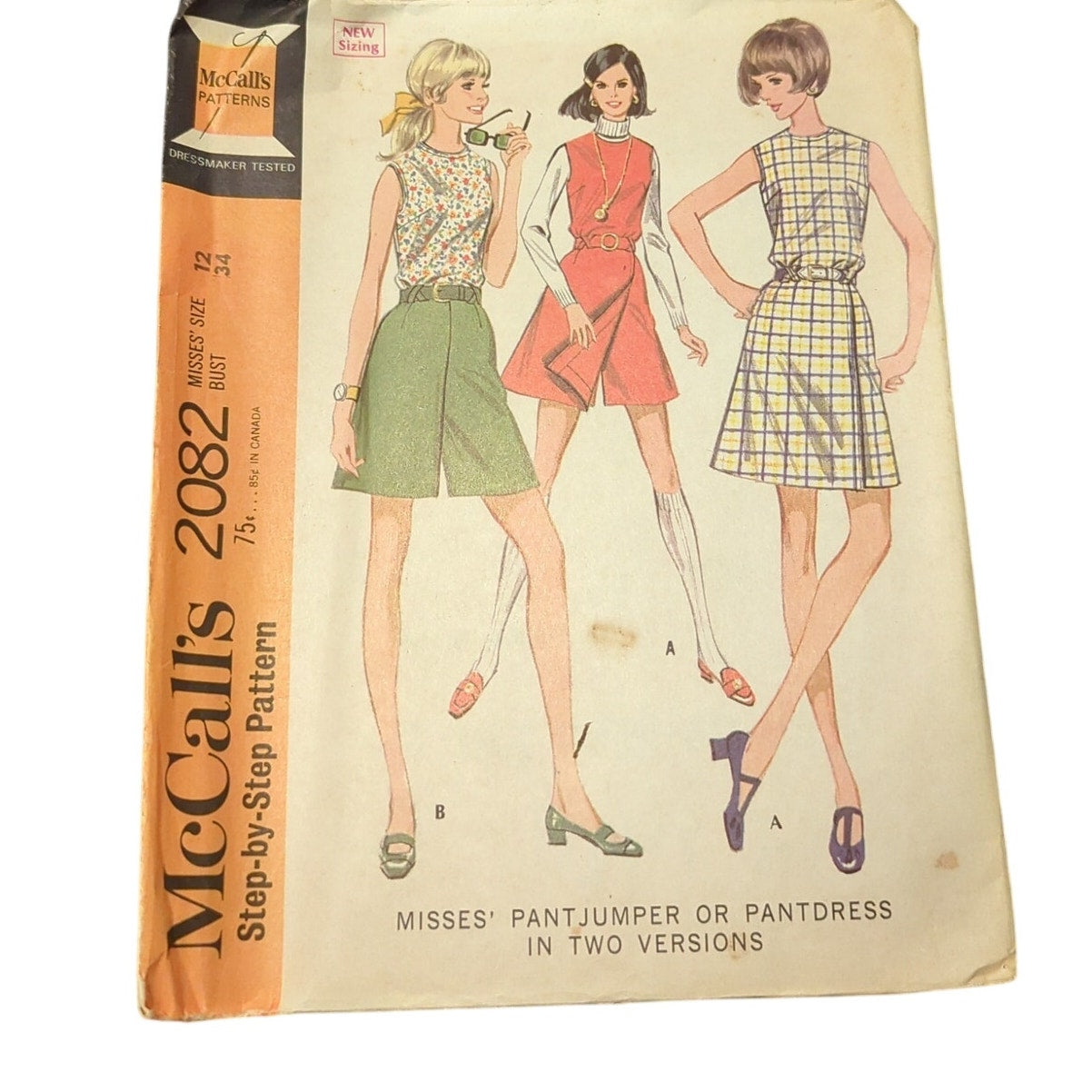 Vintage Sewing pattern McCall's 2082 Size 12 Bust 34 misses pantjumper pantdress