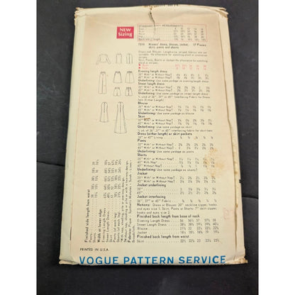 Vintage Pattern Sewing Crafts Hobby Vogue 7314 Size 12