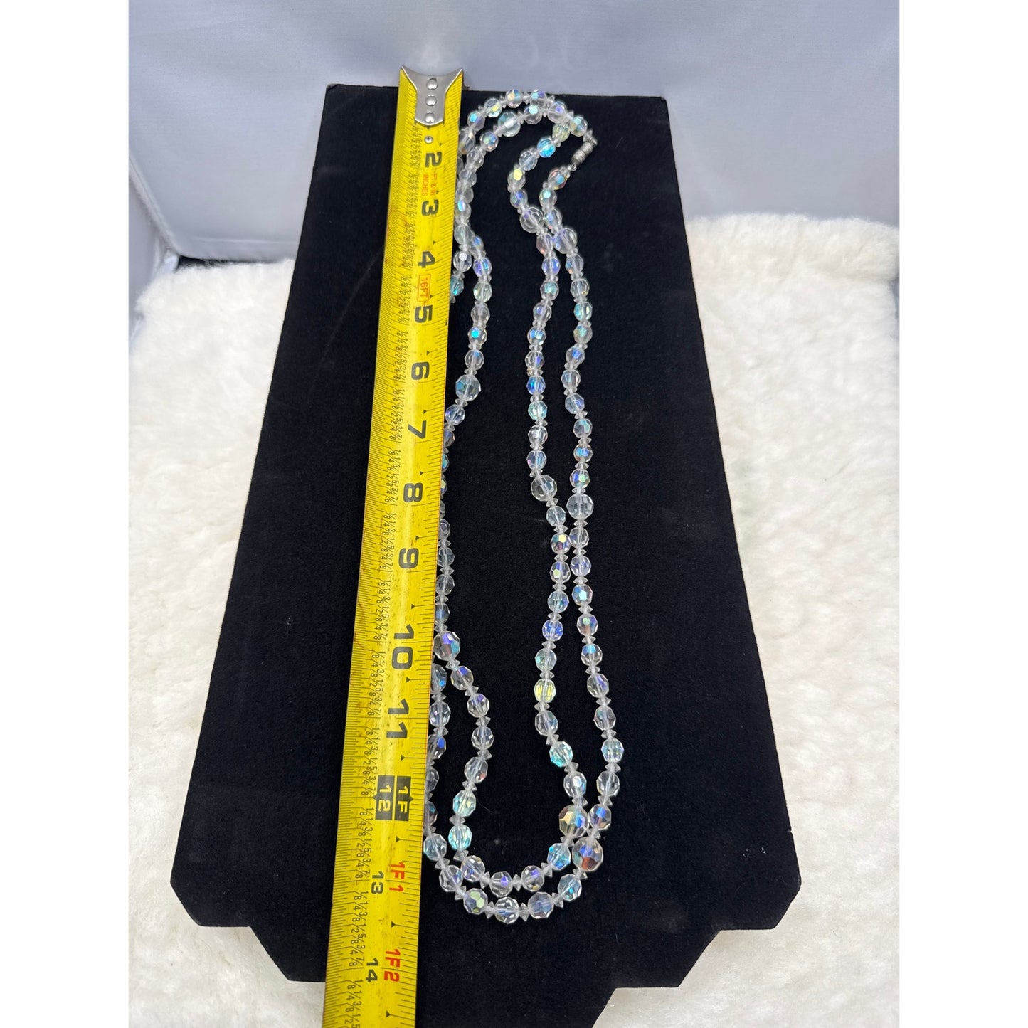Vintage AB Aurora Borealis Crystal Double Strand Bead Necklace Statement Piece
