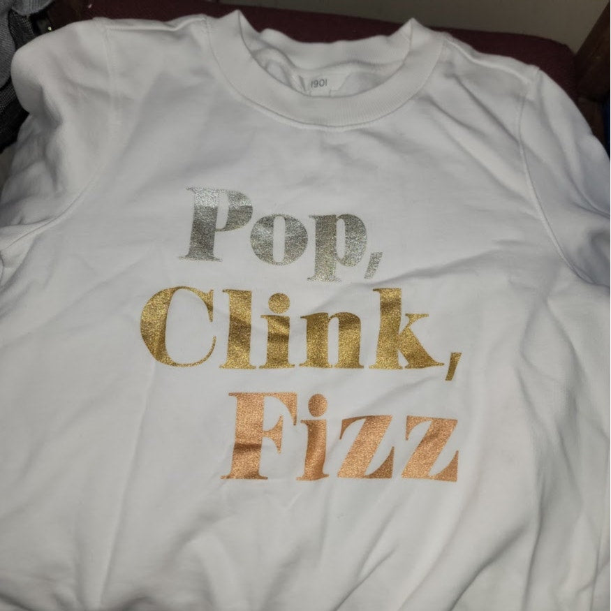 Nordstrom 1901 White Gold Silver Sweatshirt Size Small New Years  Pop Clink Fizz