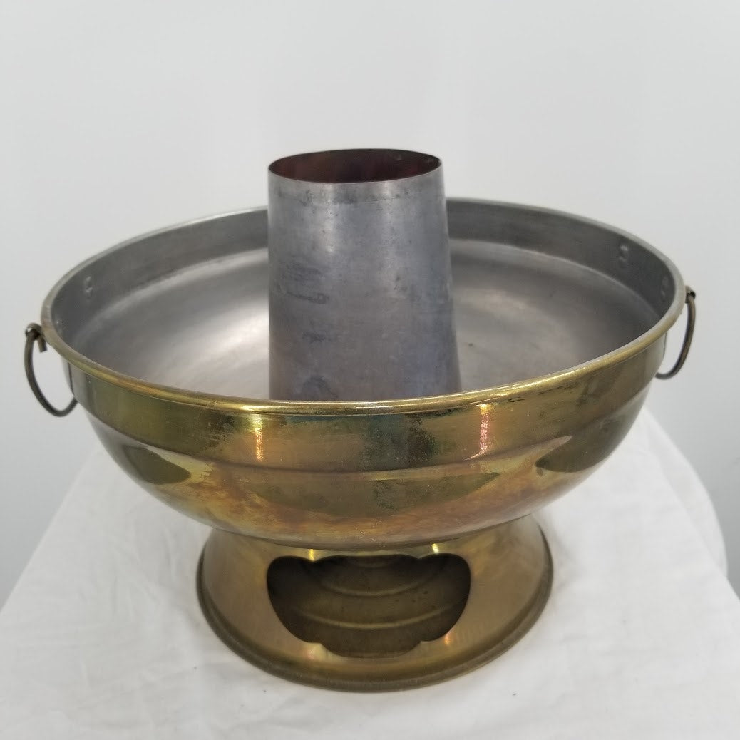 Vintage Chinese Mongolian Firepot Brass Hot Pot Chimney Chafing Dish 37"