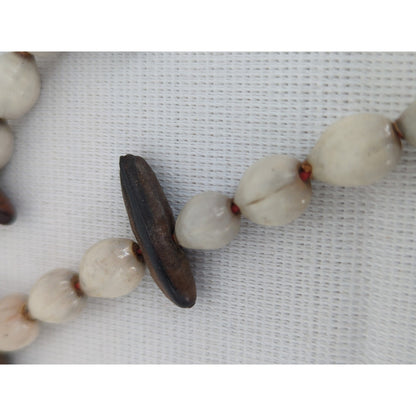 Vintage Double Strand Natural Seed & Wood Bead Necklace Boho Island Beach Chic