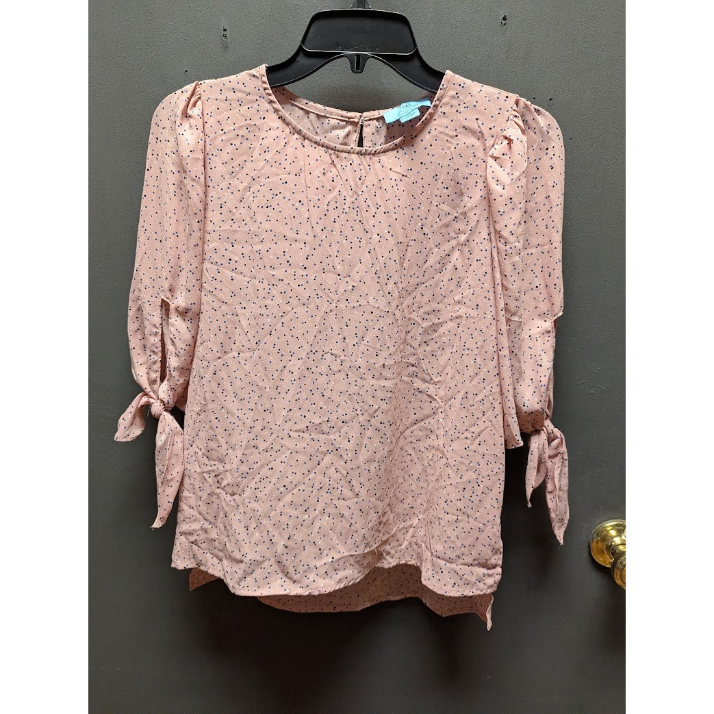 CeCe Mountain Rose Polka Dot Tie-Sleeve Blouse Size XS NEW