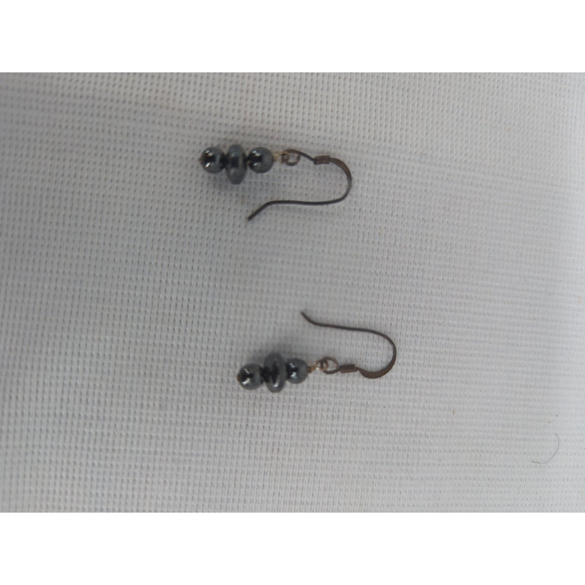 Vintage Dark Onyx Glass Beaded silver .925  Petite Dangle Earrings