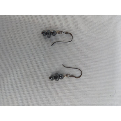 Vintage Dark Onyx Glass Beaded silver .925  Petite Dangle Earrings