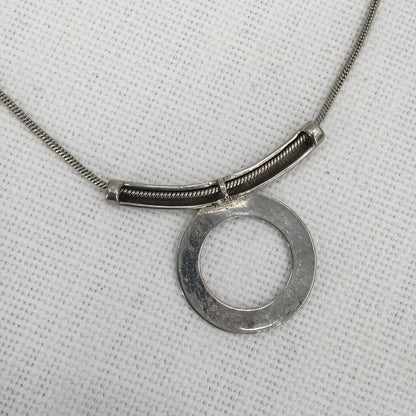 Vintage MCM brualist Necklace Sliding circle bar pendant Silver MODERNIST piece