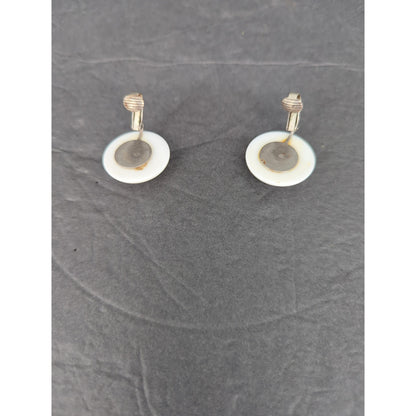 Vintage White Round Flat Disc Screw Back Earrings Retro Jewelry